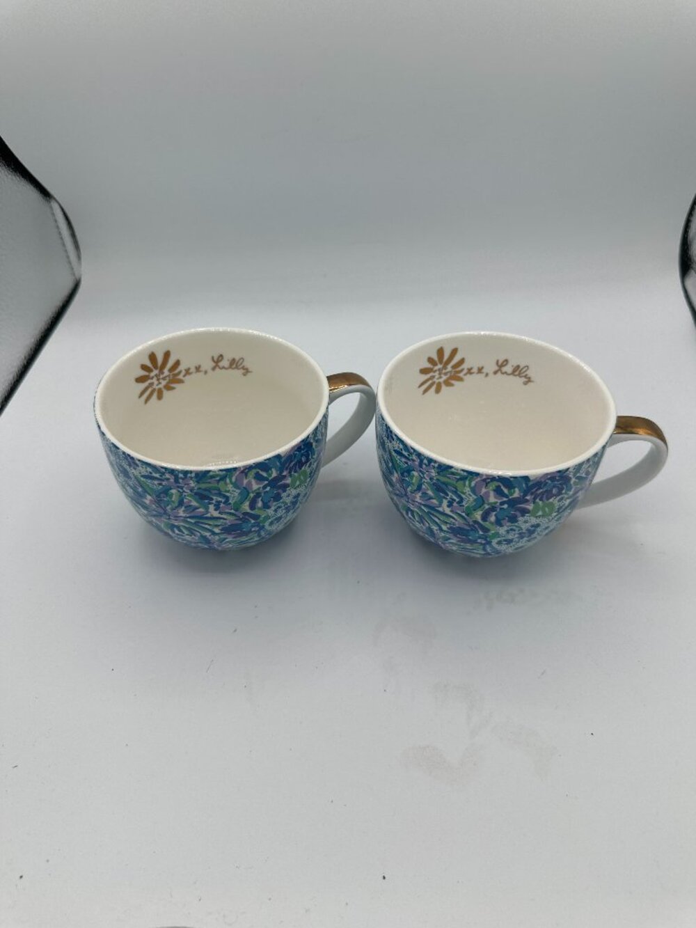 Lilly Pulitzer Ceramic Mugs Set of 2 Blue Floral 12 fl oz